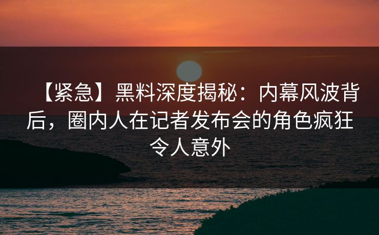 【紧急】黑料深度揭秘：内幕风波背后，圈内人在记者发布会的角色疯狂令人意外