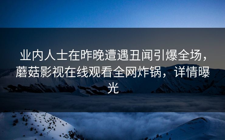 业内人士在昨晚遭遇丑闻引爆全场，蘑菇影视在线观看全网炸锅，详情曝光