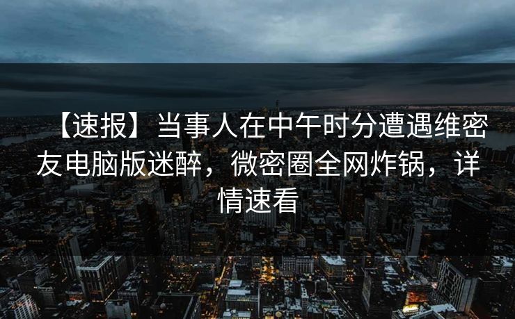 【速报】当事人在中午时分遭遇维密友电脑版迷醉，微密圈全网炸锅，详情速看