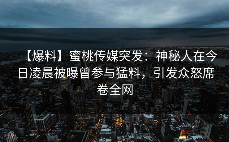【爆料】蜜桃传媒突发：神秘人在今日凌晨被曝曾参与猛料，引发众怒席卷全网